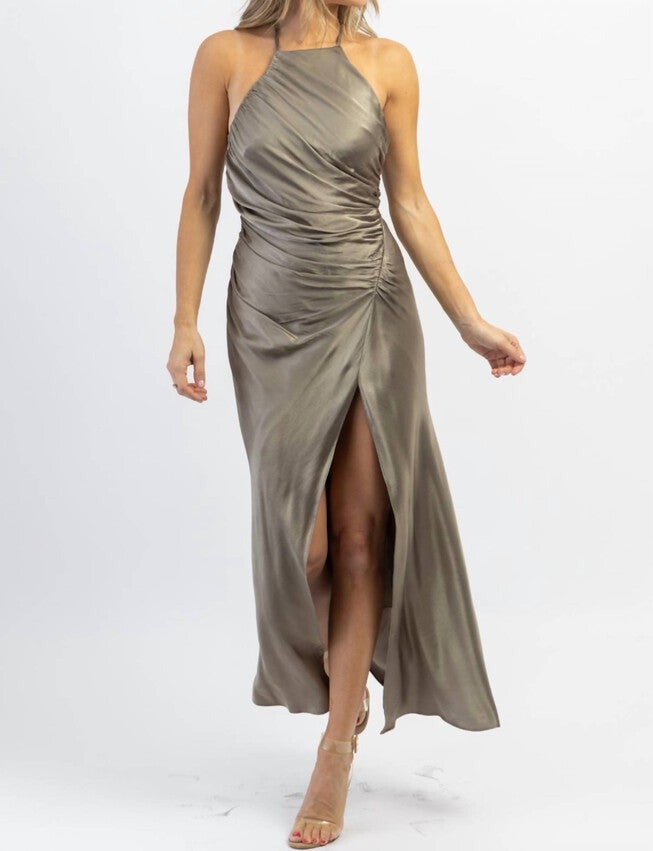 BILTMORE SATIN SHIRRING DRESS IN SAGE, , alternate image number 6