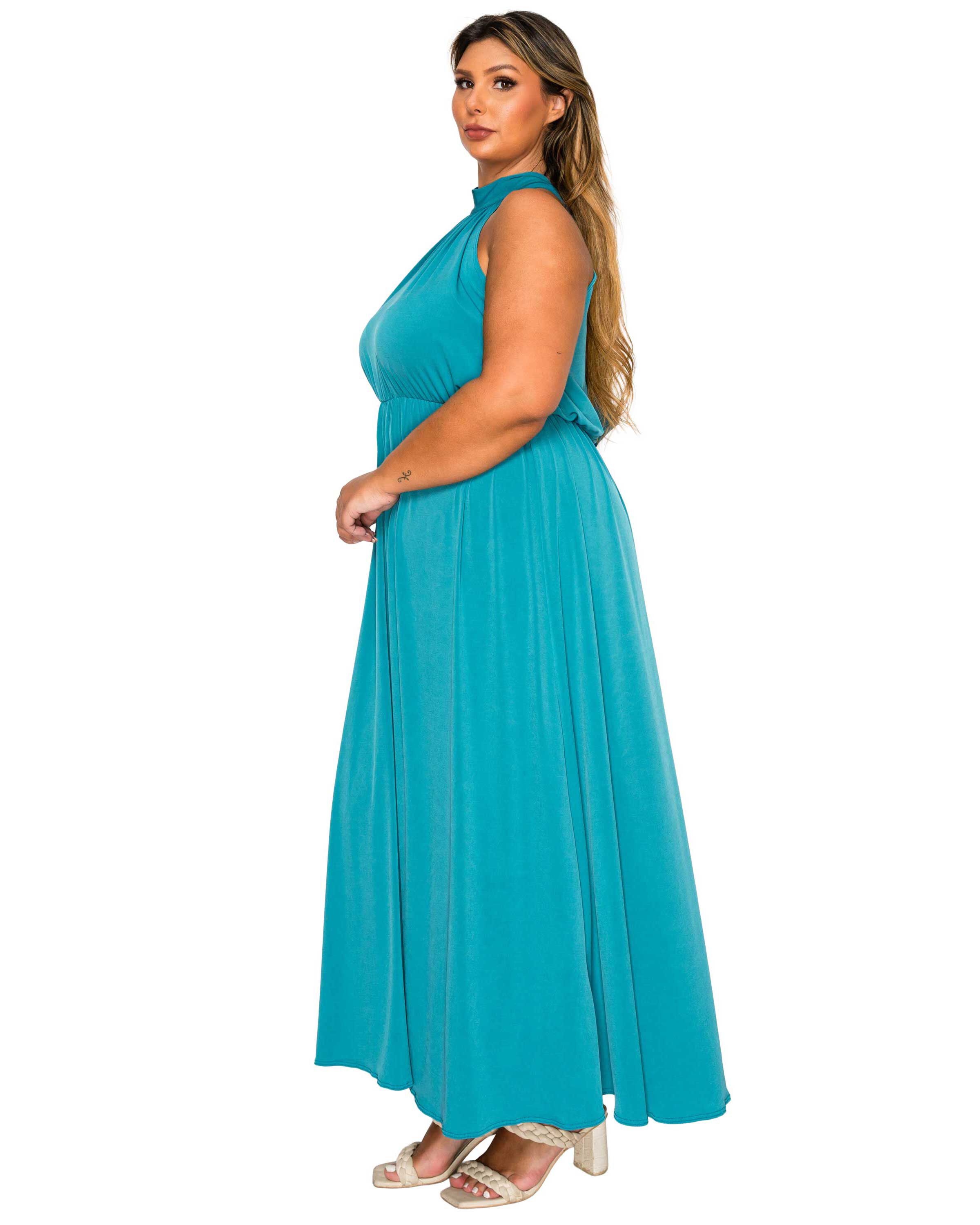 Cassia Halter Neck Dress, Teal / Teal, alternate image number 1