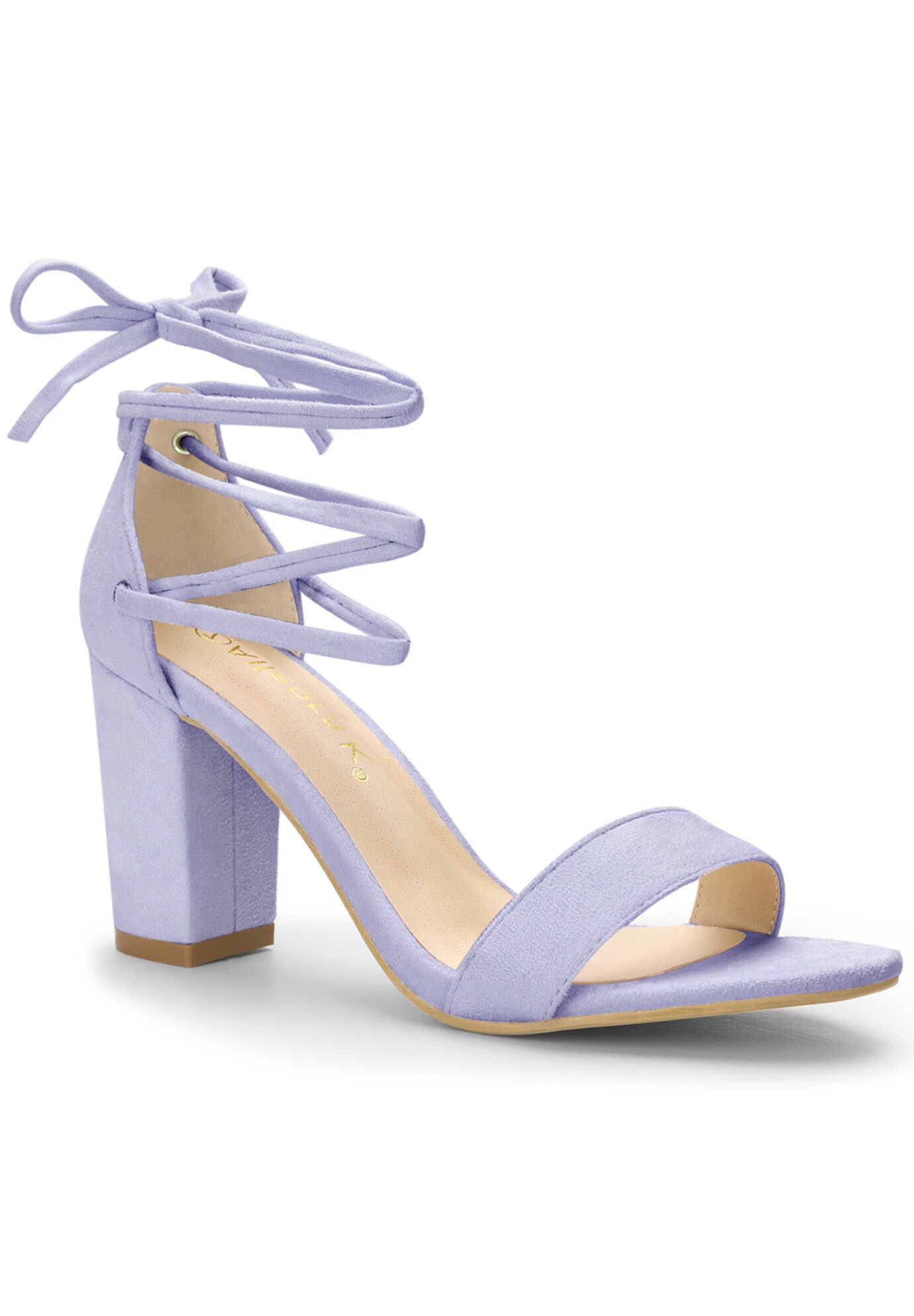 Strappy Heels Lace Up Chunky High Heels Sandal, Purple / Purple, hi-res image number 0