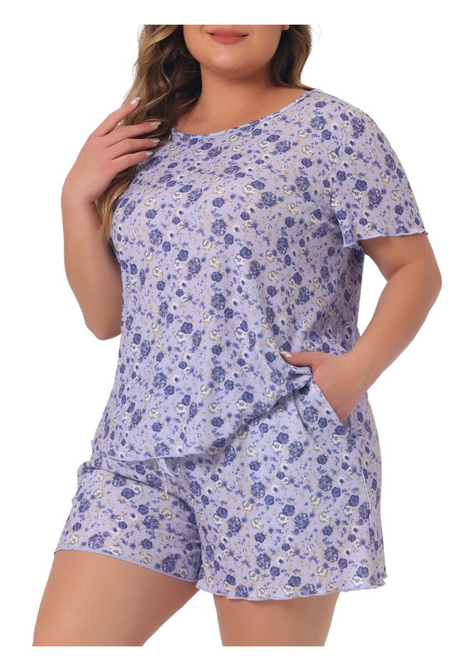 Short Sleeve Summer Casual 2 Piece Pajama Set, Purple / Purple, alternate image number 2