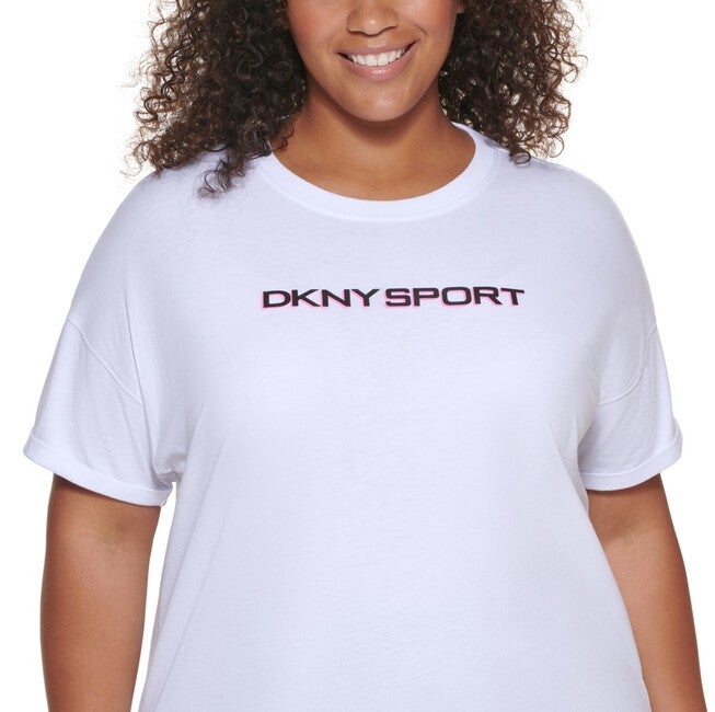 DKNY Women's Sport Plus Cotton Logo T-Shirt White Size 2X, , alternate image number null
