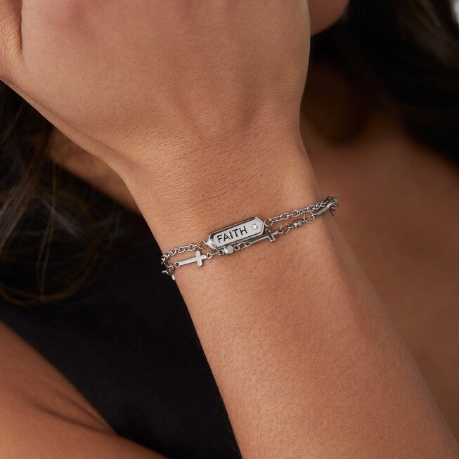 Faith Stranded Bracelet Set, Silver / Silver, alternate image number 4