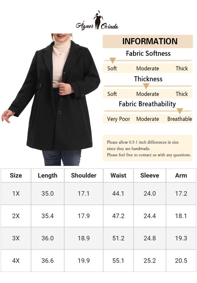 Single Breasted Notched Lapel Elegant Long Coat, Black / Black, alternate image number 4