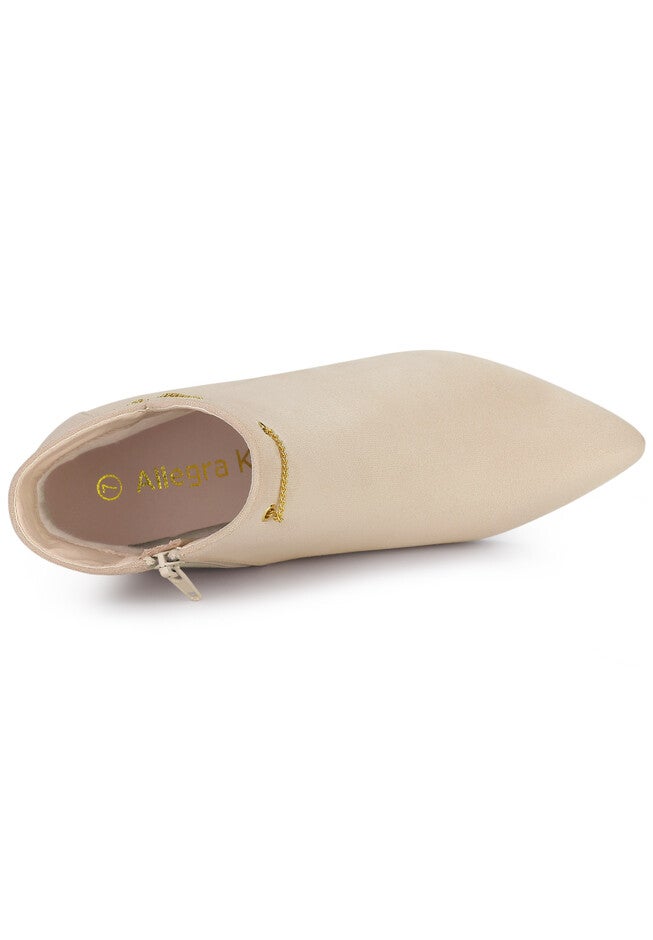 POINTED TOE ZIP STILETTO HEEL BOOTIES, Beige / Beige, alternate image number 3
