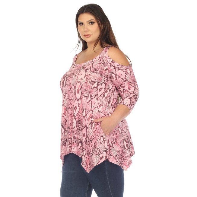 Snake Print Cold Shoulder Tunic, Pink / Pink, alternate image number null