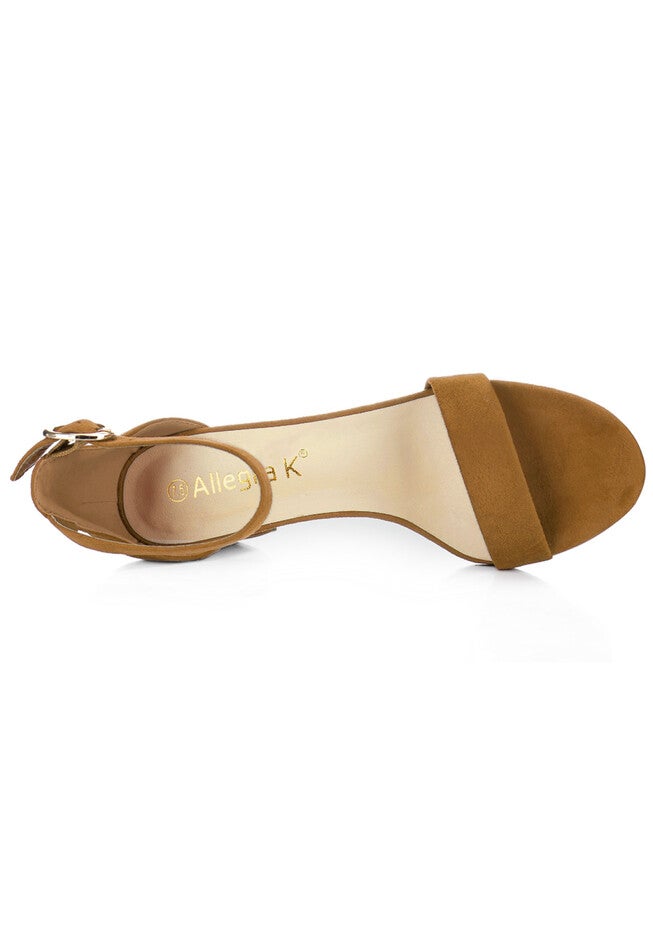Mid Block Heel Ankle Strap Sandals, Brown / Brown, alternate image number 3