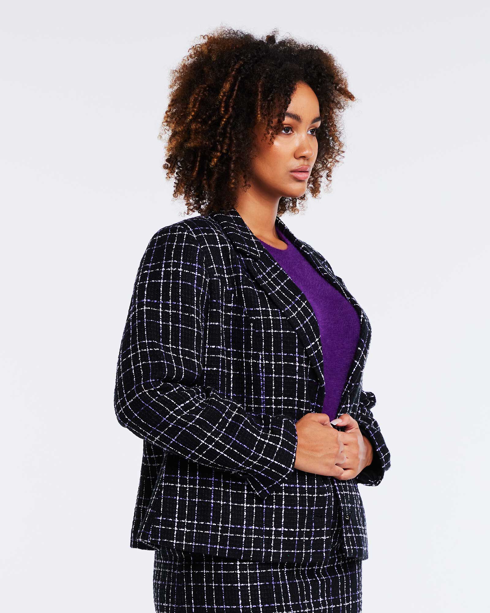 Paris Black Purple Tweed Blazer Jacket, , alternate image number 7