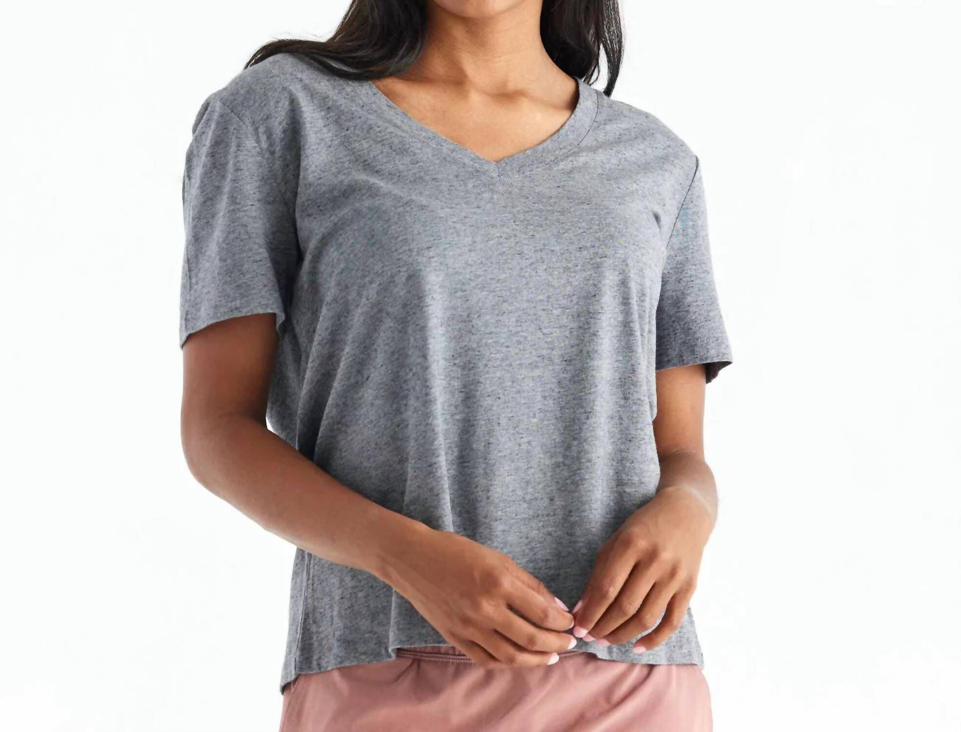 W BAMBOO HERITAGE V-NECK TEE - HEATHER FLINT IN GREY, Grey / Charcoal Grey, hi-res image number 0