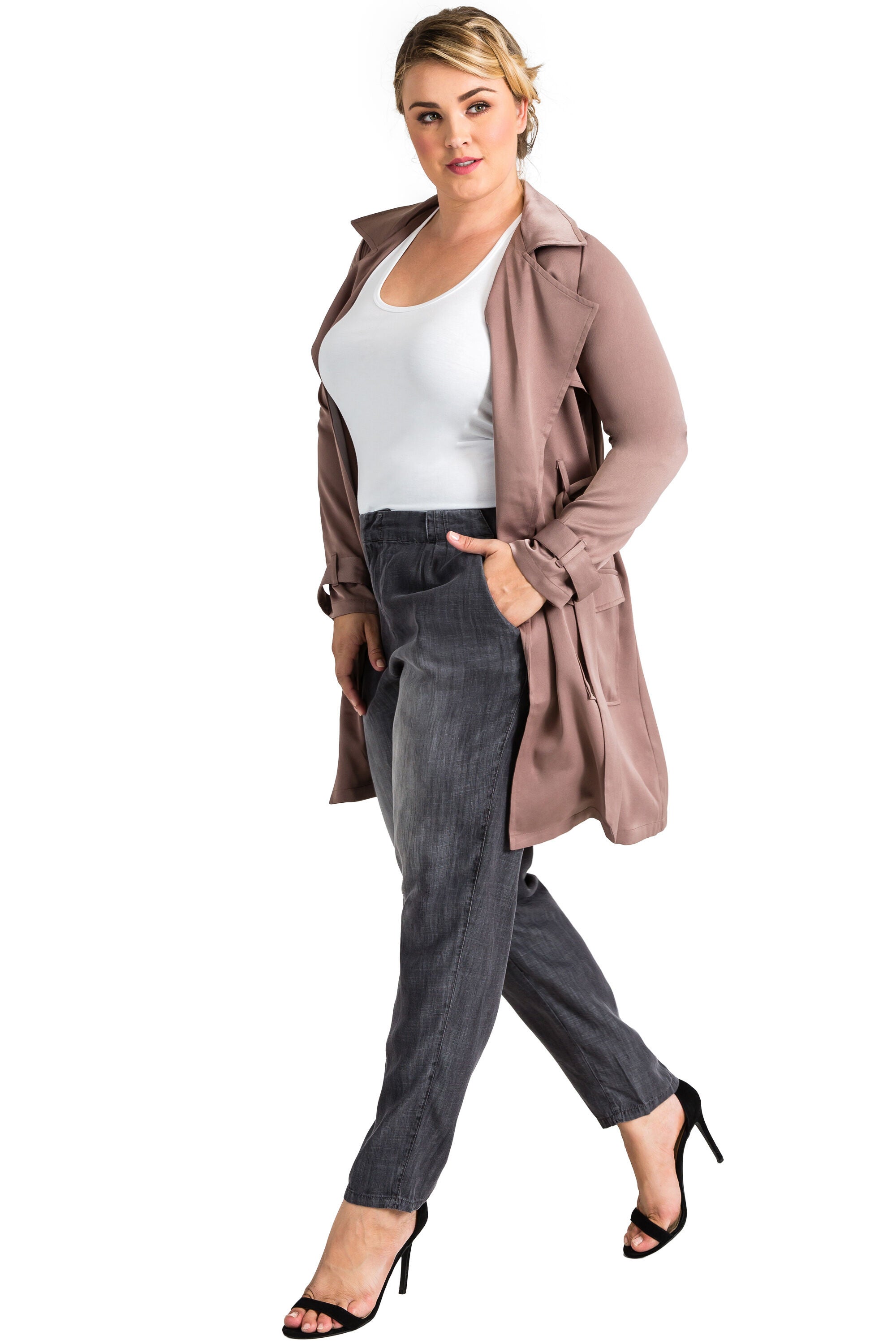 Louise Pleat Front Light Wash Tencel Pants, 2652BASIC / Charcoal Grey, alternate image number 3
