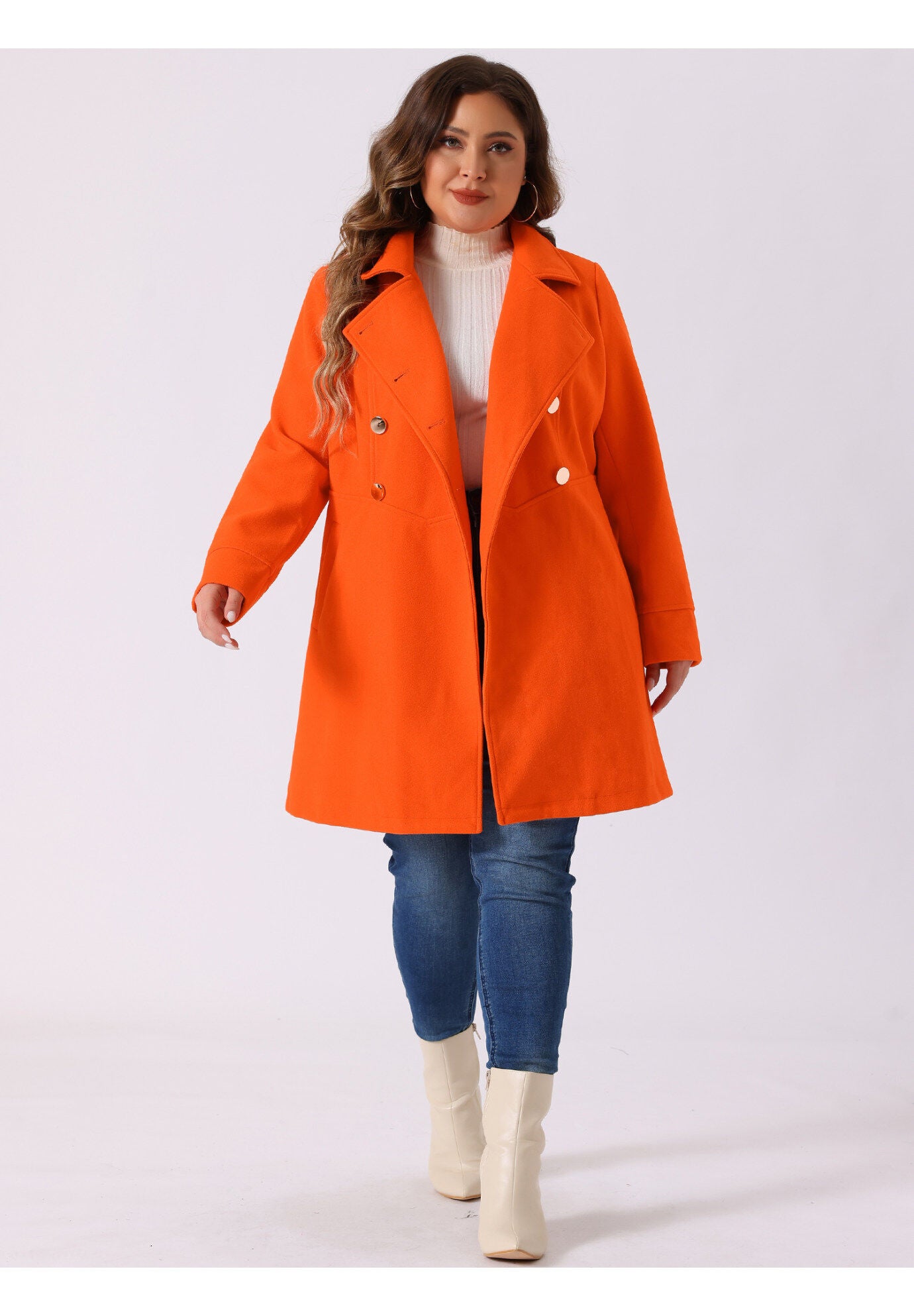 A-Line Peter Pan Collar Double Breasted Peacoat, Orange / Orange, hi-res image number 0