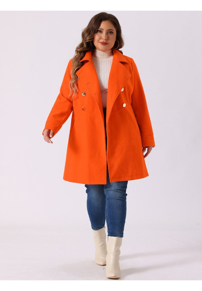 A-Line Peter Pan Collar Double Breasted Peacoat, Orange / Orange, hi-res image number 0