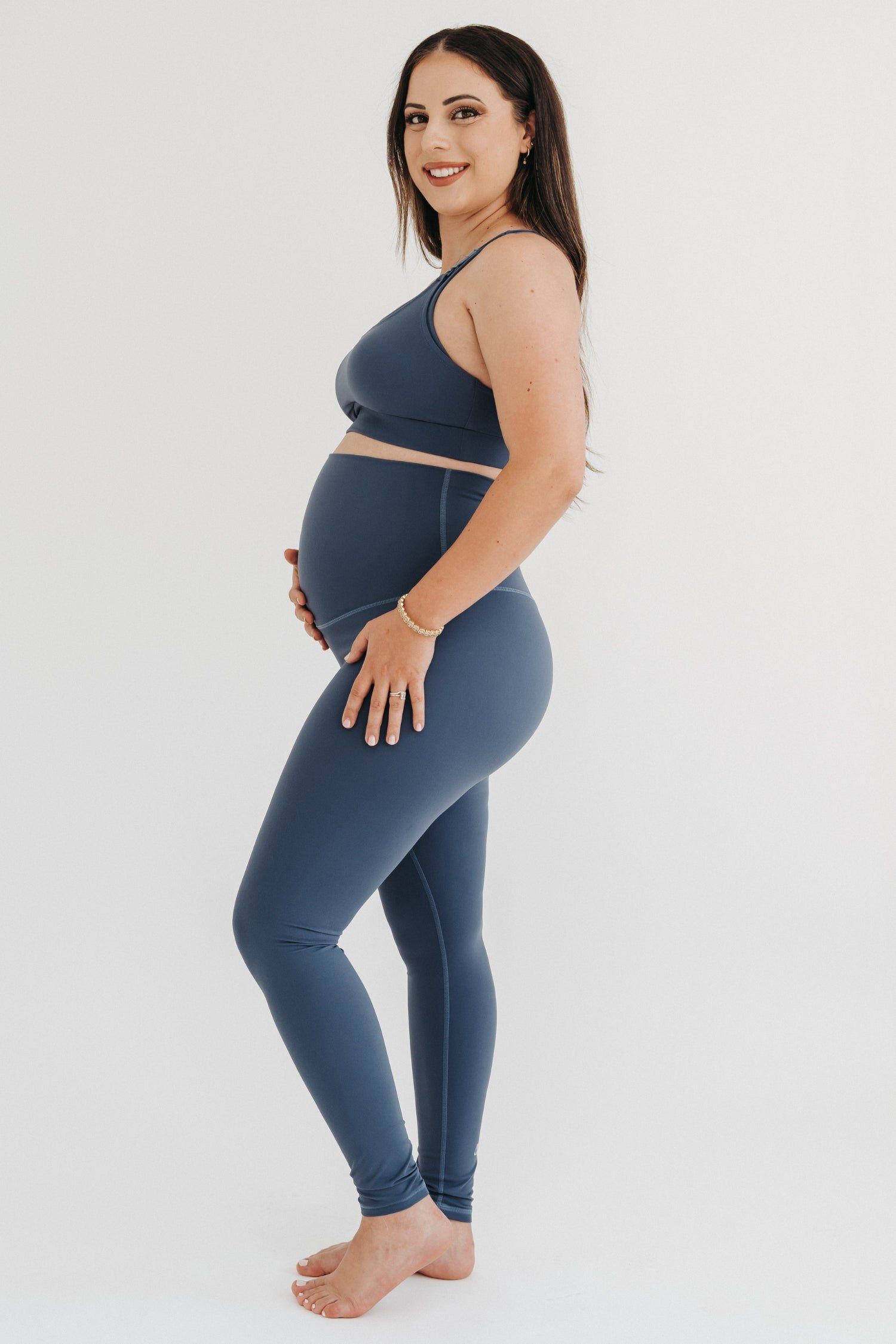 Women&#39;s Athletic Maternity Legging with Scrunched Butt Design and Supportive Belly Band, Blue / Azure Blue, alternate image number 1