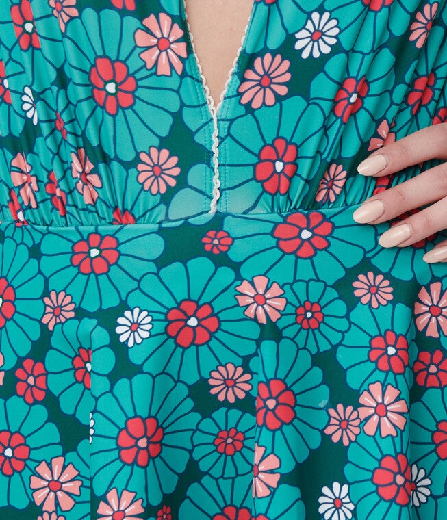 Unique Vintage Teal Flower Child Skirted Wendy Swimsuit, , alternate image number 5