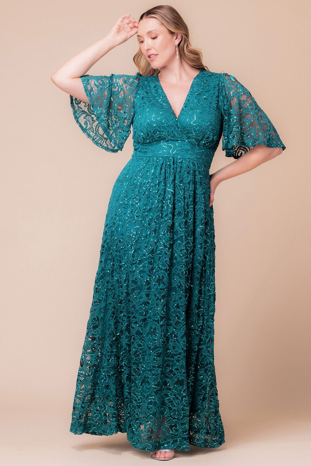 Luminous Sequin Lace Evening Gown, TEAL TOPAZ / Teal, alternate image number 4