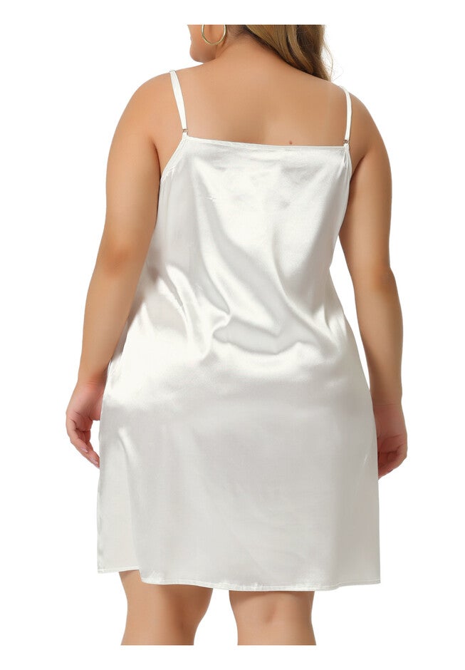 Satin Lace Chemise Nightgown, White / White, alternate image number 3