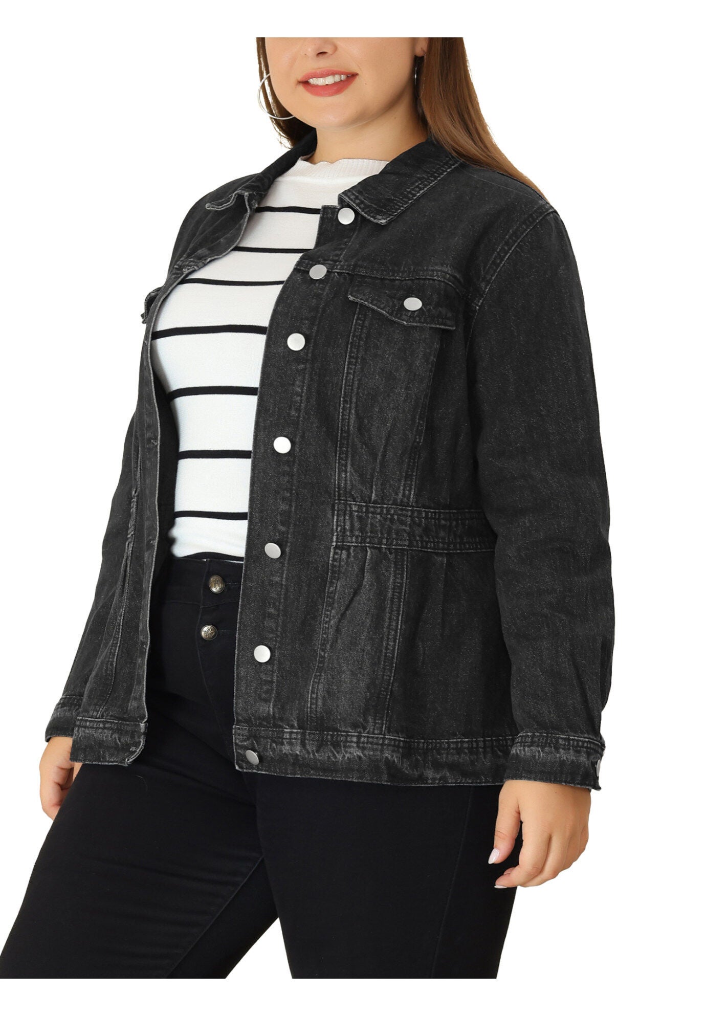 CLASSIC WASHED FRONT JEAN DENIM JACKET, Black / Black, alternate image number 2
