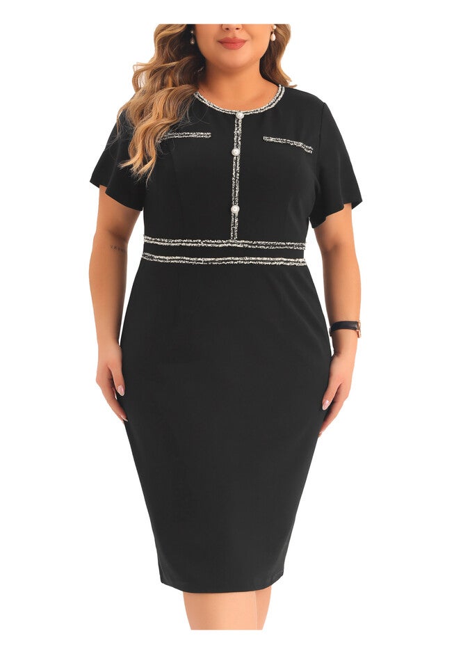 Button Crew Neck Bodycon Pencil Dress, Black / Mint, alternate image number null