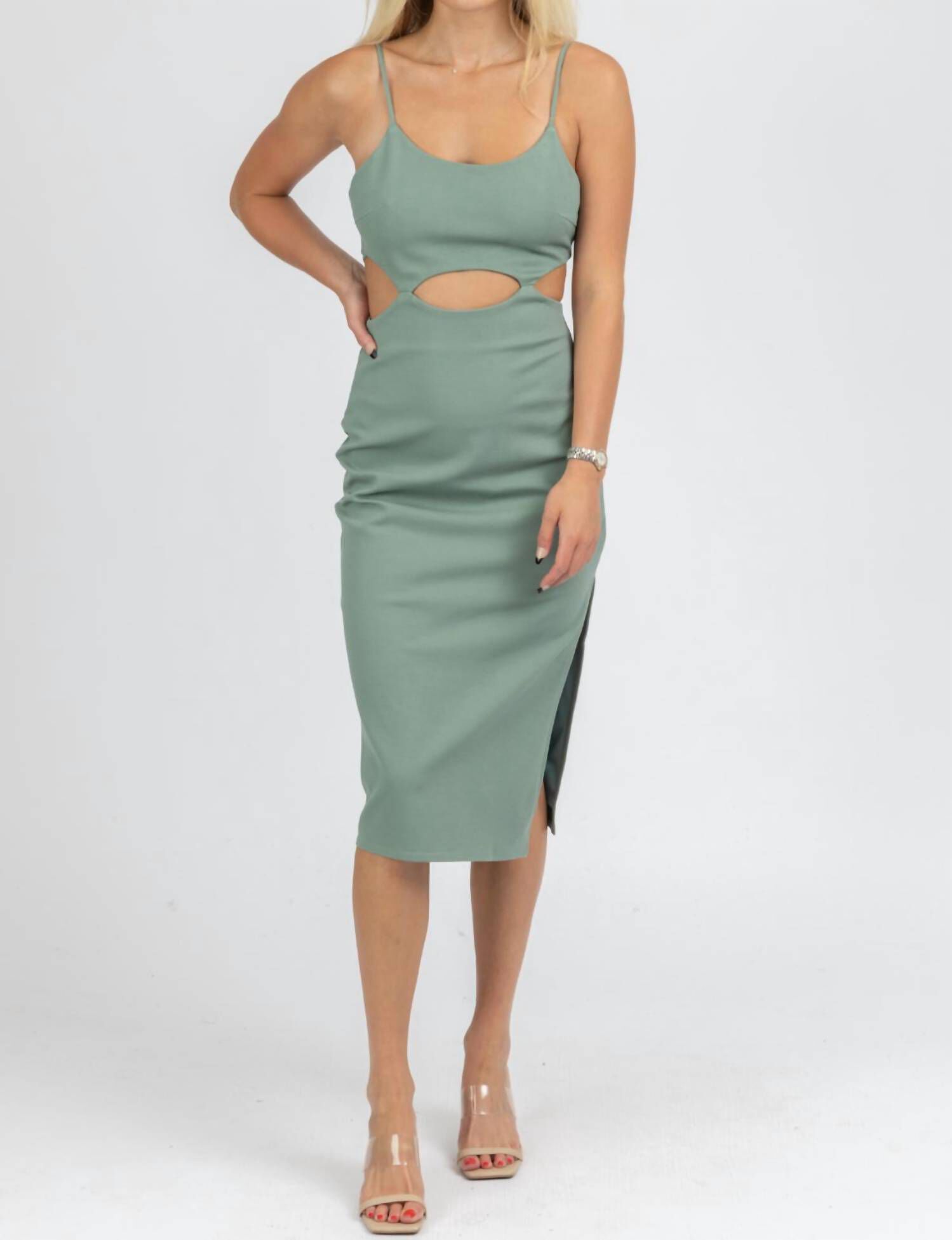 CUTOUT DETAIL MIDI DRESS IN DEEP GREEN, , alternate image number 7