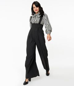 Unique Vintage Black Wide Leg Rochelle Suspender Pants