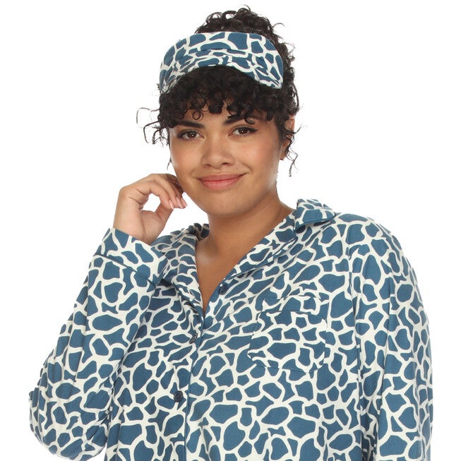3 Piece Giraffe Print Pajama Set, Blue Giraffe / Azure Blue, alternate image number null
