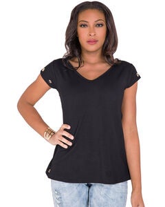 Kira Black V-Back Cut Out T-Shirt With Gold Grommets