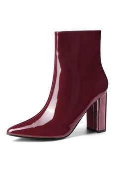 PATENT LEATHER POINTED TOE ZIP ANKLE BOOTS