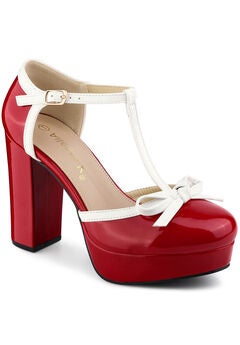 Platform Bow T Strap Chunky Heels Pumps
