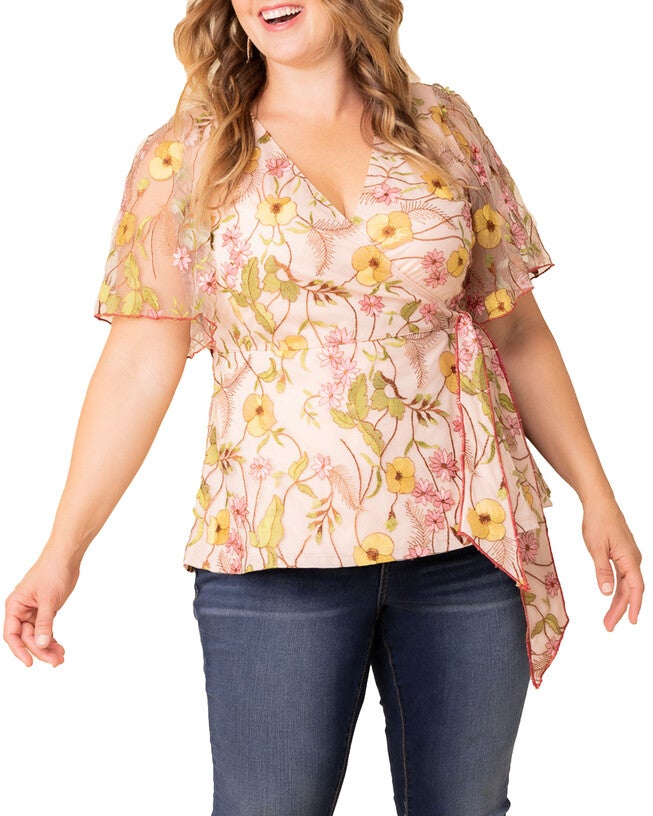 Rosalie Embroidered Wrap Top, DAWN GARDEN / Pink, hi-res image number 0