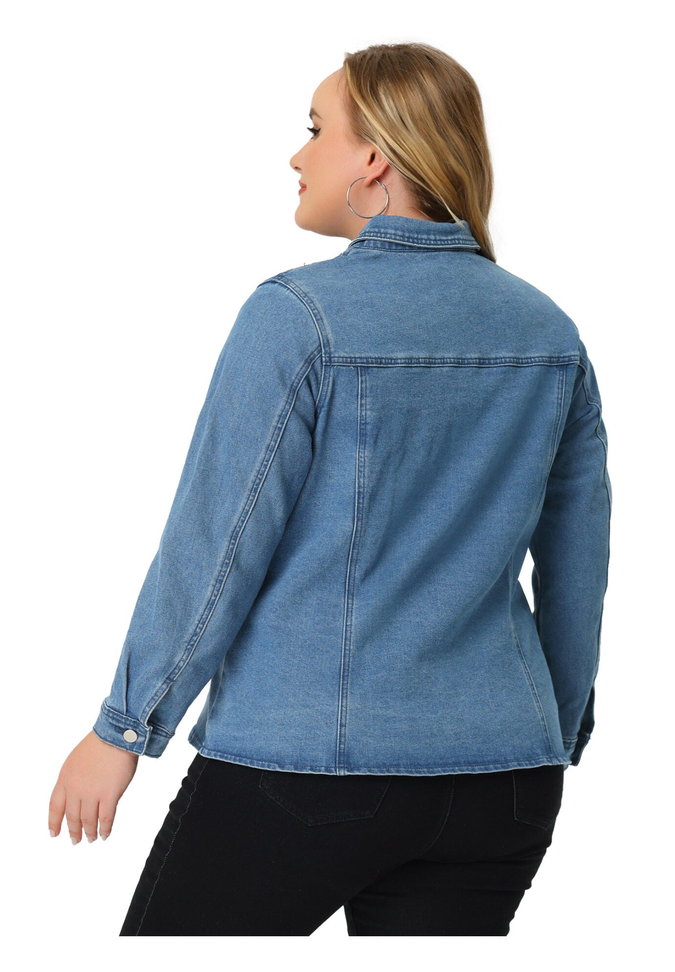 FRONT WASHED BUTTON DENIM JEAN JACKET, Blue / Chambray Denim Medium, alternate image number 3