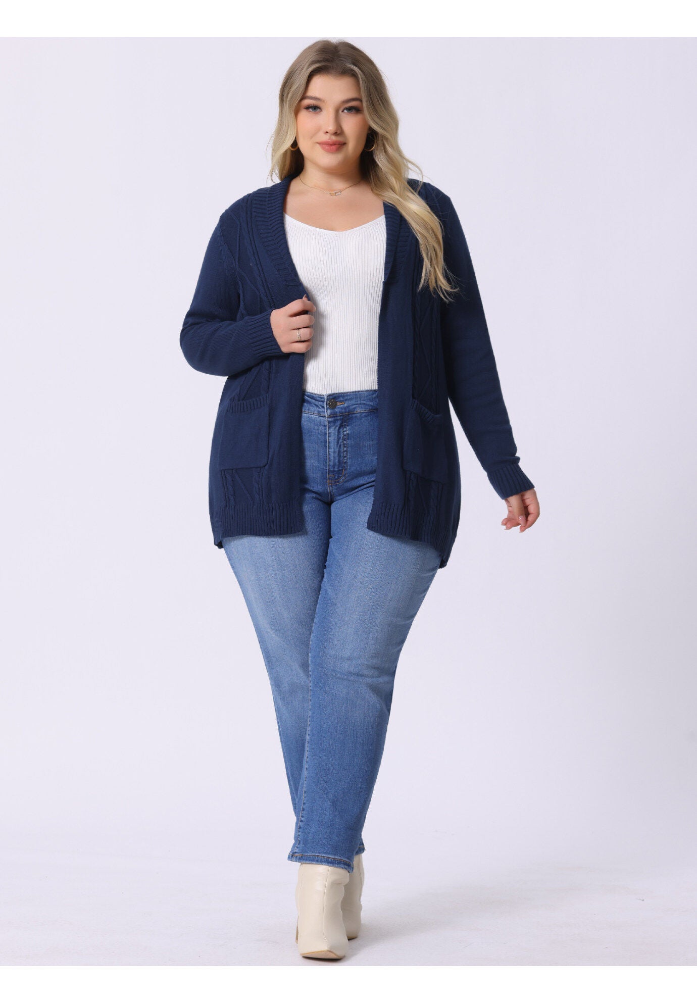 SHAWL COLLAR OPEN FRONT SWEATER CARDIGAN, Dark Blue / Navy, hi-res image number 0