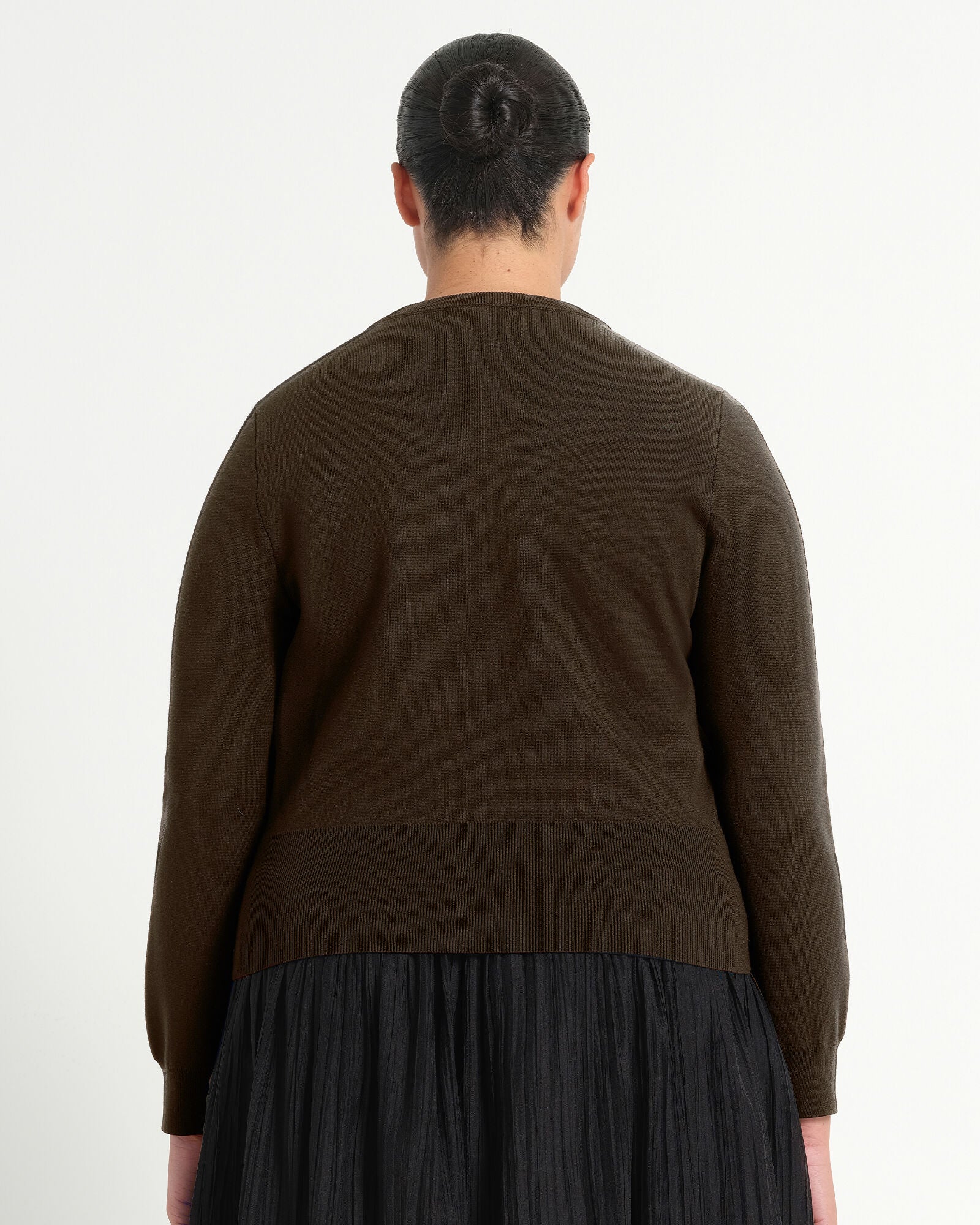 Jasmine Fitted Crew Knit Cardigan, Choc / Brown, alternate image number 3