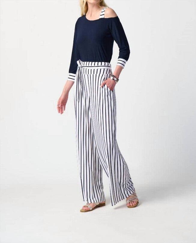 STRIPED KNIT WIDE LEG PANTS IN VANILLA/MIDNIGHT, , alternate image number null