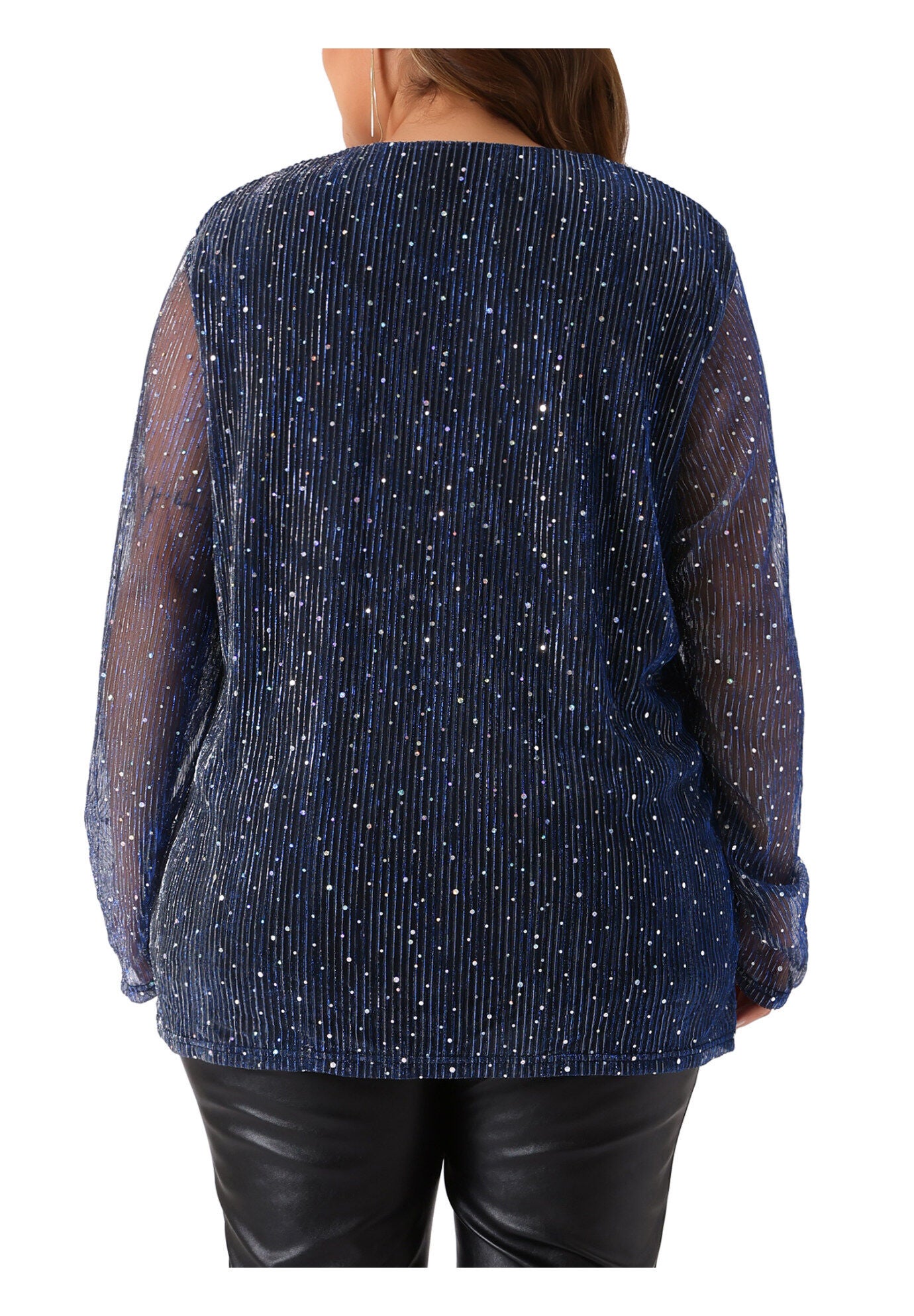 LONG SLEEVE GLITTER SPARKLE TOP, Blue / Navy, alternate image number 3