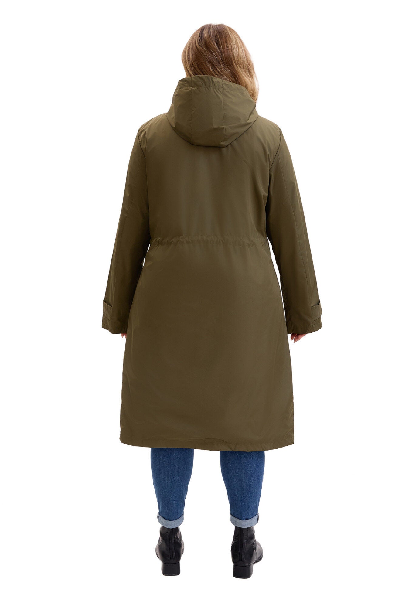 Drawstring Waist Zipper Waterproof Rain Windbreaker Jacket, Army Green / Olive Green, alternate image number 3