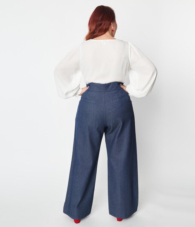 Unique Vintage Plus Size Heart Buttoned Denim High Waist Ginger Jeans, Blue Denim / Medium Wash, alternate image number null