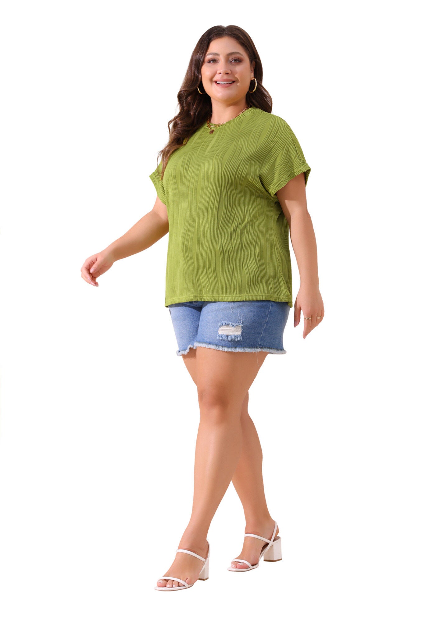 Short Sleeve Textured Top Crewneck T-Shirt, Grass Green / Chartreuse, hi-res image number 0