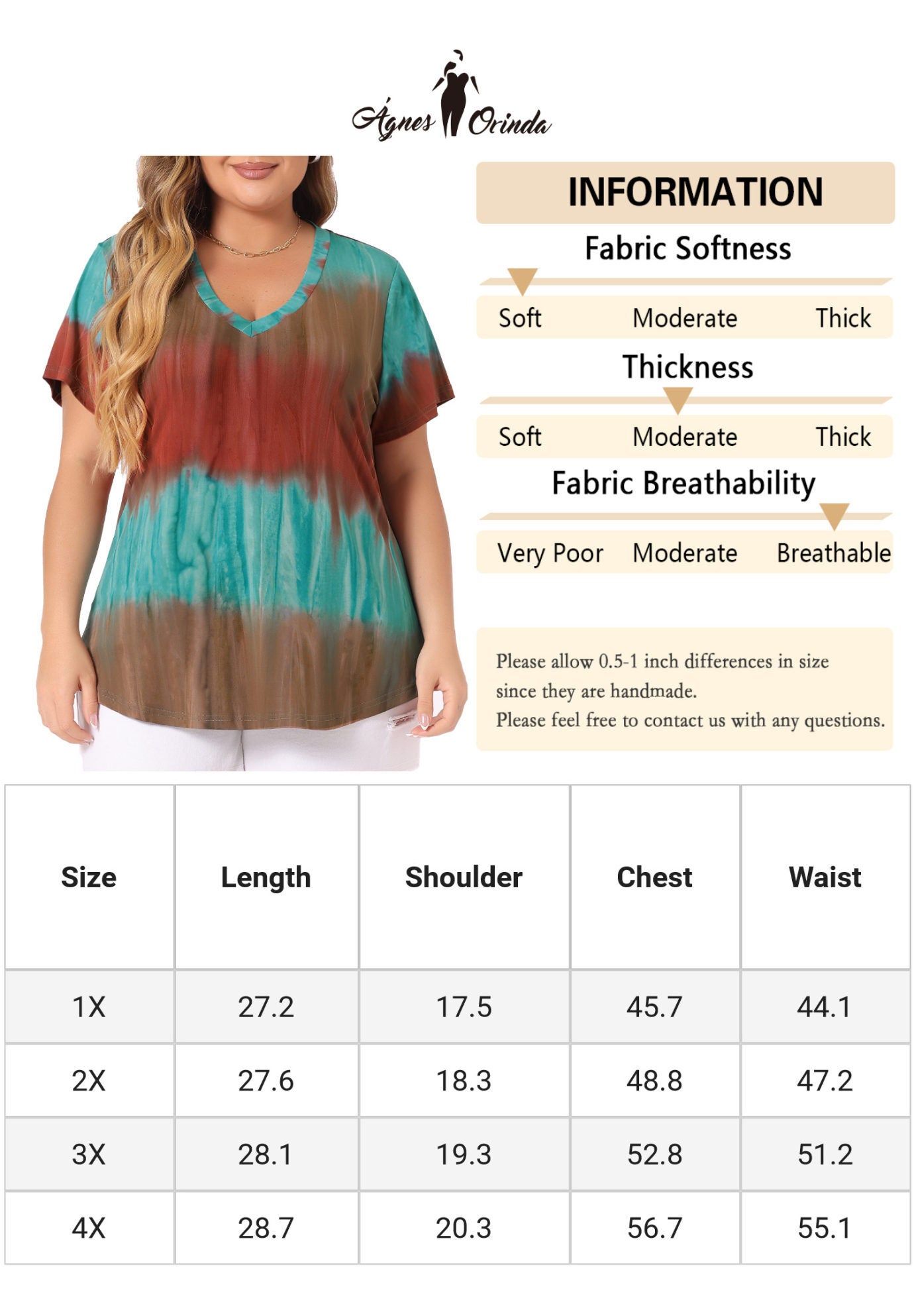 V Neck Short Sleeve Tie Dye Summer Top, Orange / Orange, alternate image number 4