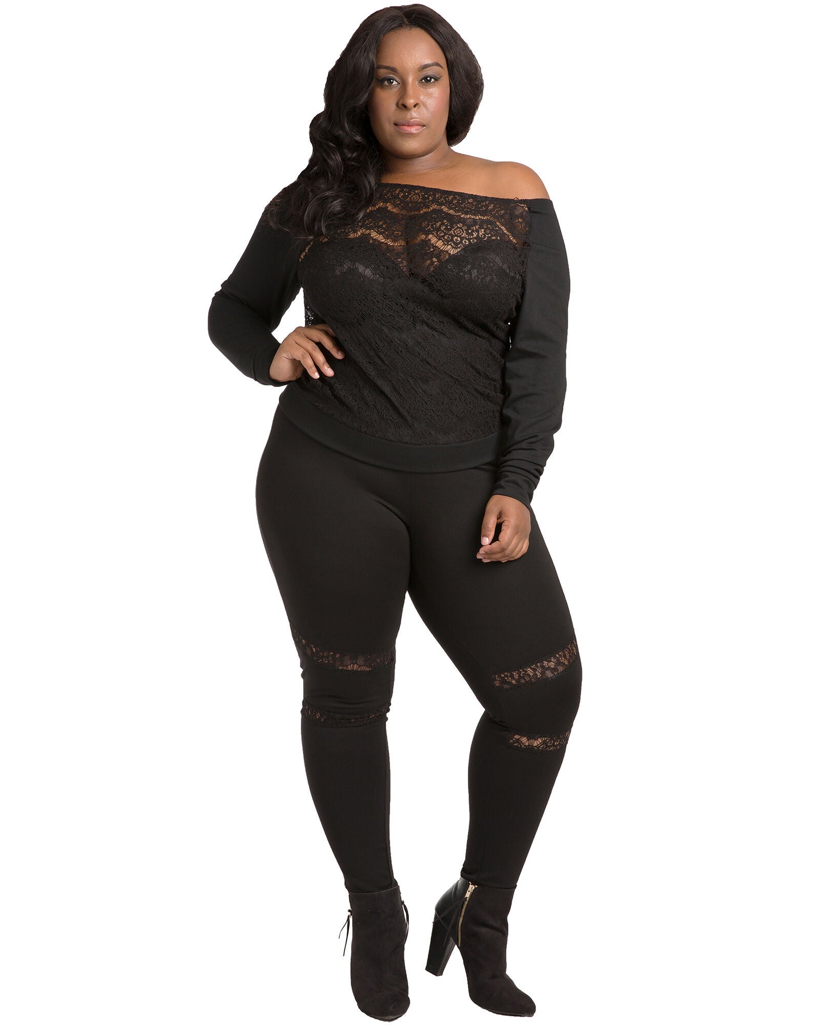 Janet Black Pull On Ponte Leggings with Lace Insert, , alternate image number 8