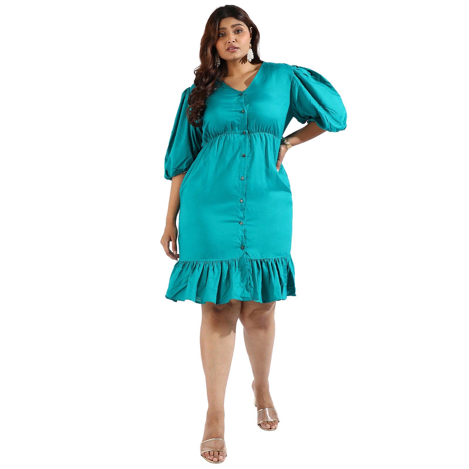 Teal fit and flare dress top