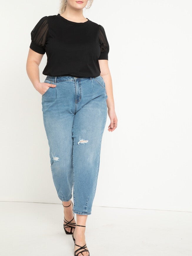 Evelyn Combo Sleeve Tee, Black / Black, hi-res image number 0