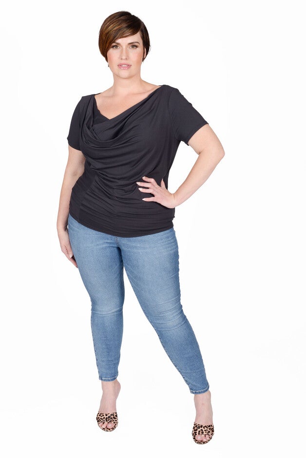 Tracy Drape Neck Tee Black, , alternate image number null