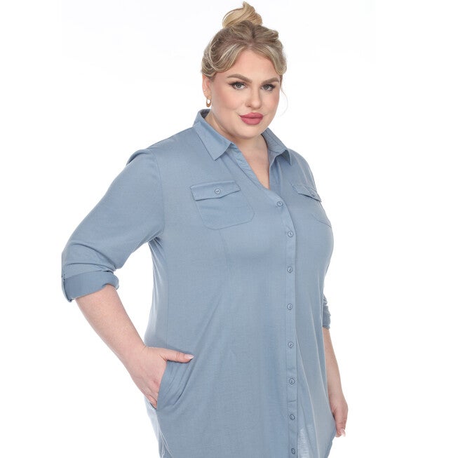 Stretchy Button Down Tunic Top, , alternate image number 9