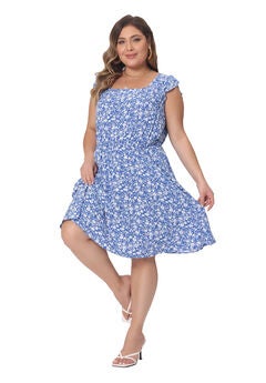 Summer Square Neck Ruffle Short Sleeve Midi Dress