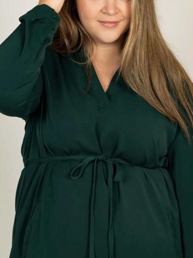 Anastasia Shirt Dress Curved Hemline, Green / Hunter Green, alternate image number null