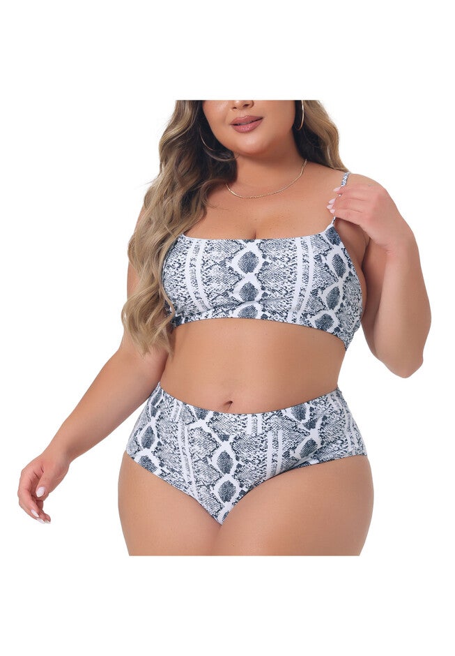 Bikini Set Women Crop Top High Waisted Two Piece Swimwear, Grey / Light Grey, alternate image number null