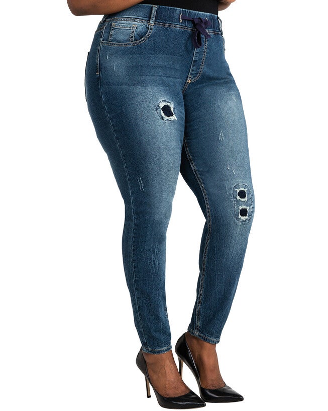 Lana Elastic Waist Destroyed Boyfriend Jogger Pants, 2710MISO / Navy, alternate image number null