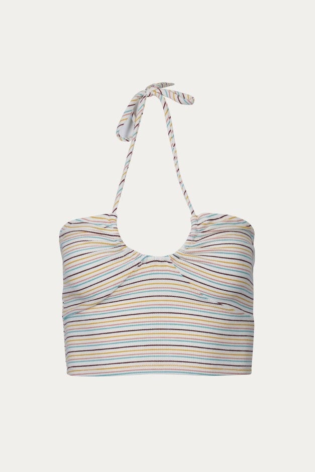 STRIPED STRETCH-MODAL HALTERNECK TOP IN MULTI, Multi / White, hi-res image number 0