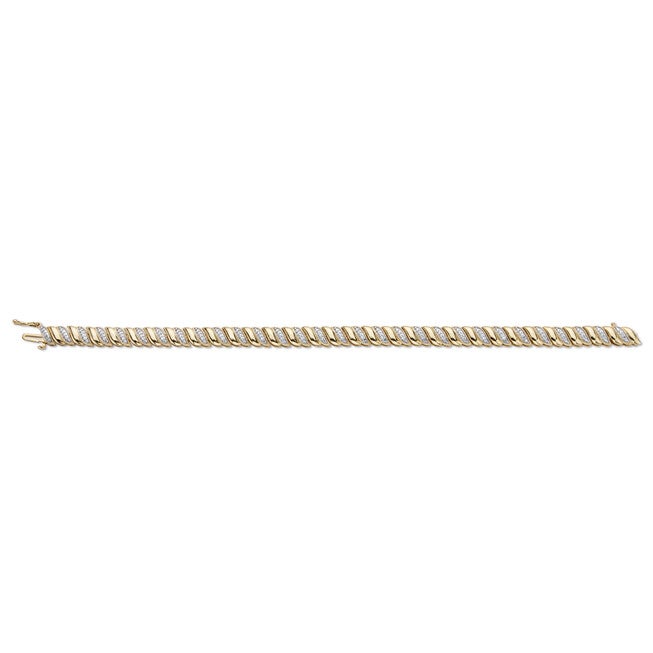 Diamond Accent 18k Gold-Plated Two-Tone S-Link Bracelet 7.25 inches, White / White, alternate image number null