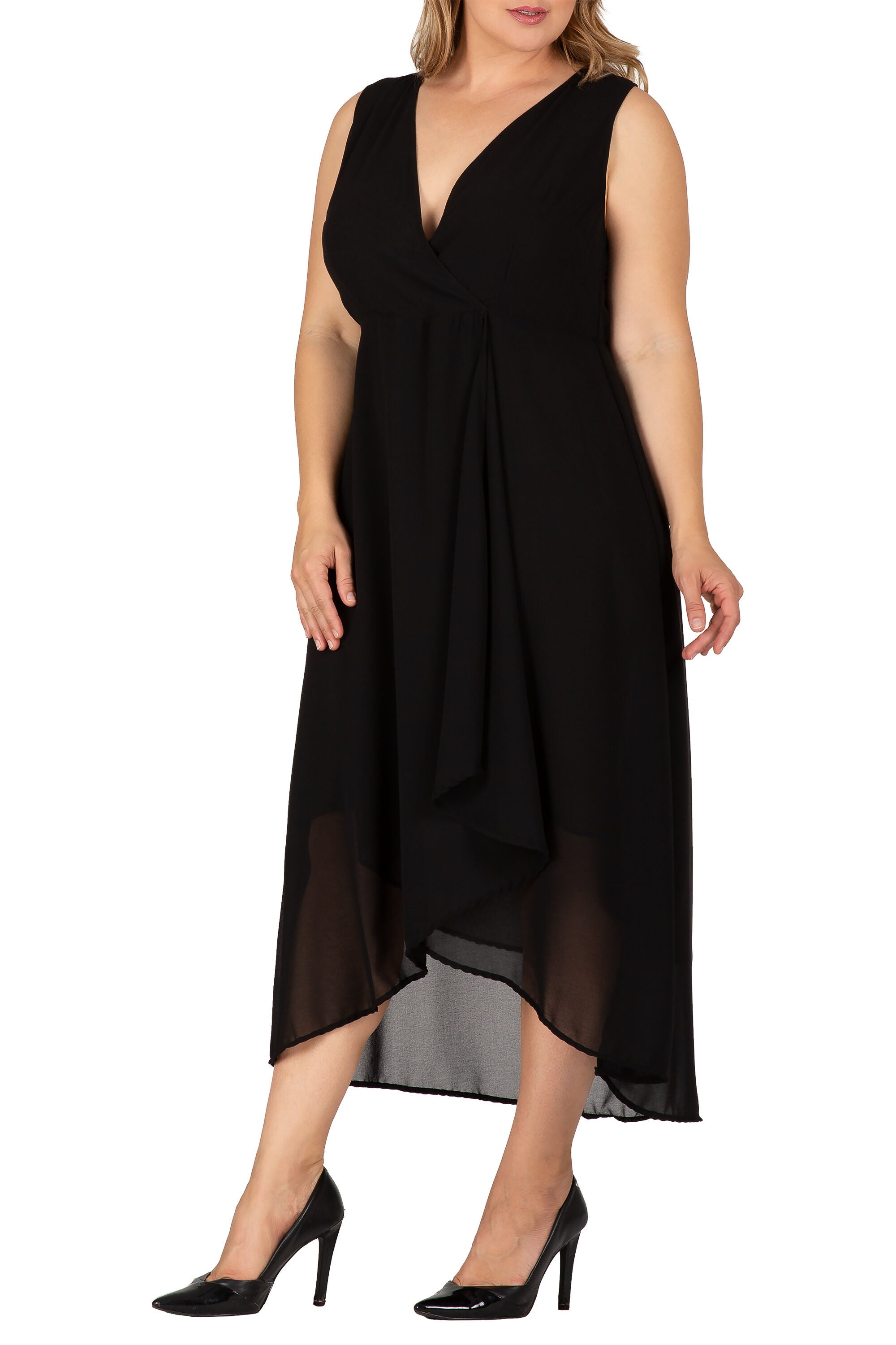 Leia High Low Maxi Dress, Black / Black, alternate image number 4