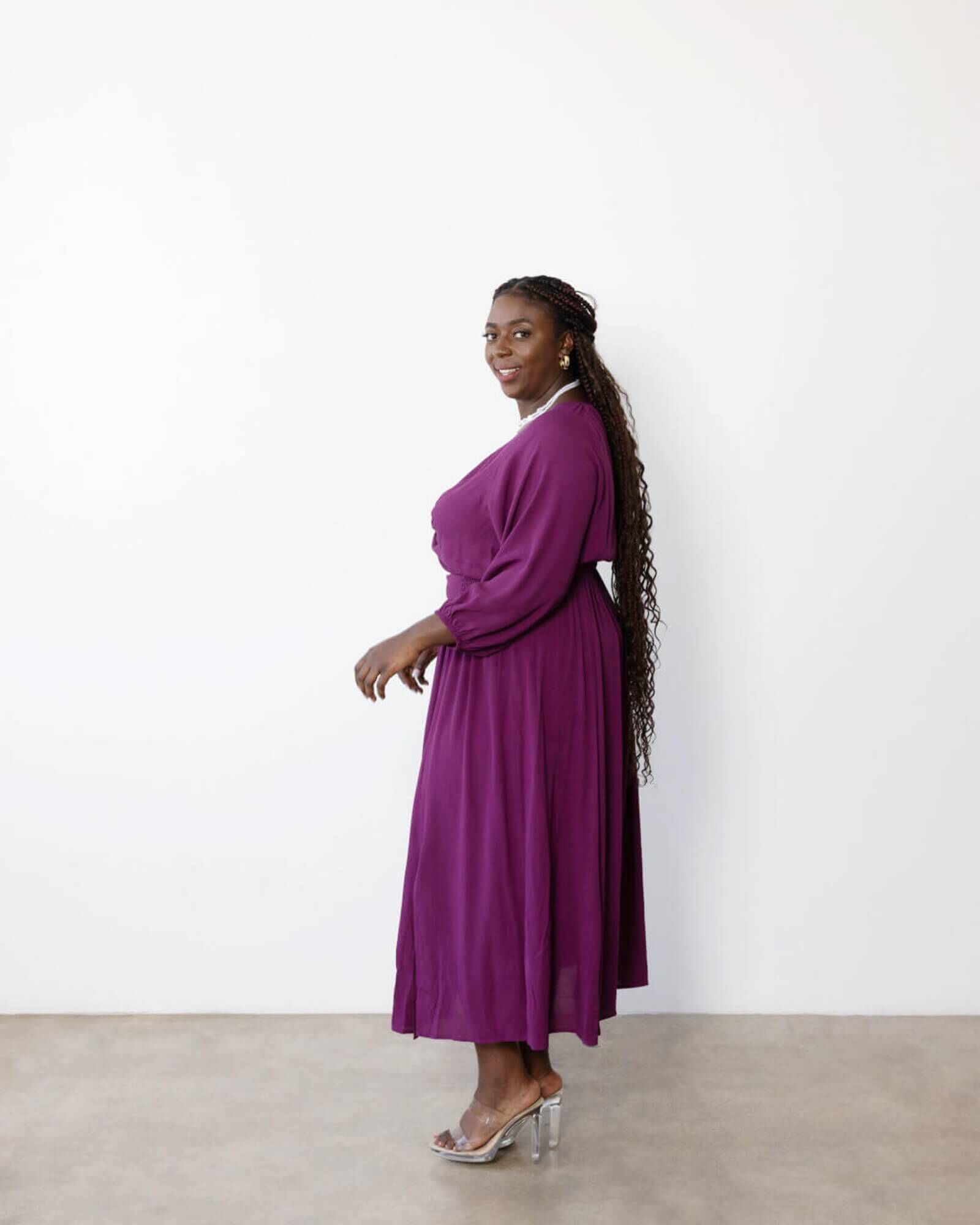 Carla Twist Midi Dress, Dark Berry / Purple, alternate image number 2